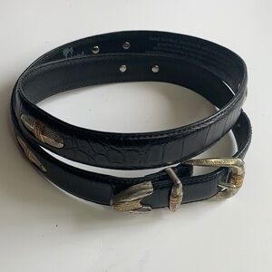 Leather Island Black Silver Inlay Belt Sz 40
